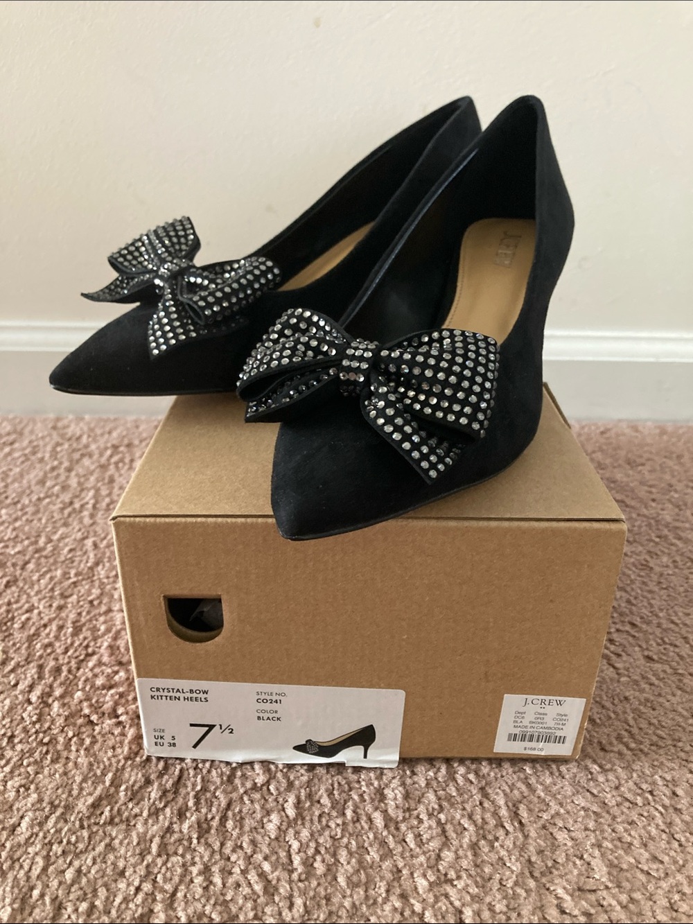 JCrew Factory rhinestone bow heels